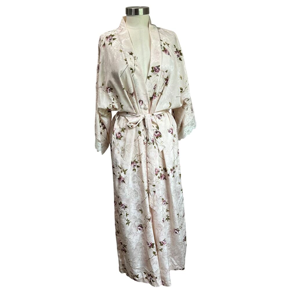 Vintage‎ California Dynasty Romantic Light Pink Floral NightGown Robe Size Large